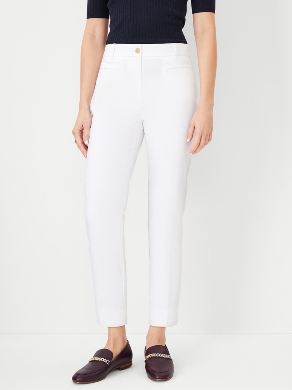Ann Taylor Cotton Crop Pant White 10 Tall Minimalist Office Work Dressy Casual